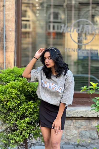 Grey Long-Sleeve Crewneck Shirt with Stylish Stitch Details