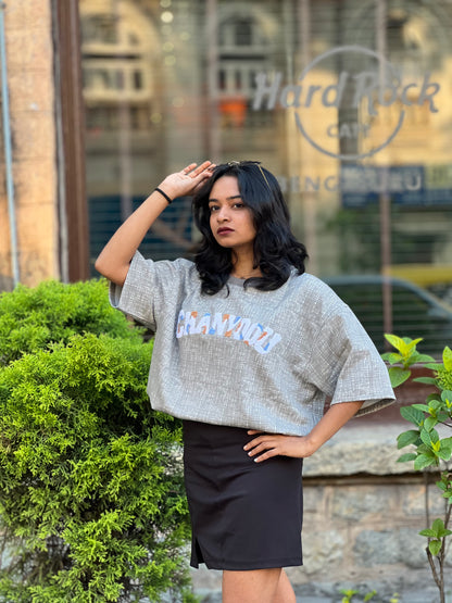 Grey Long-Sleeve Crewneck Shirt with Stylish Stitch Details