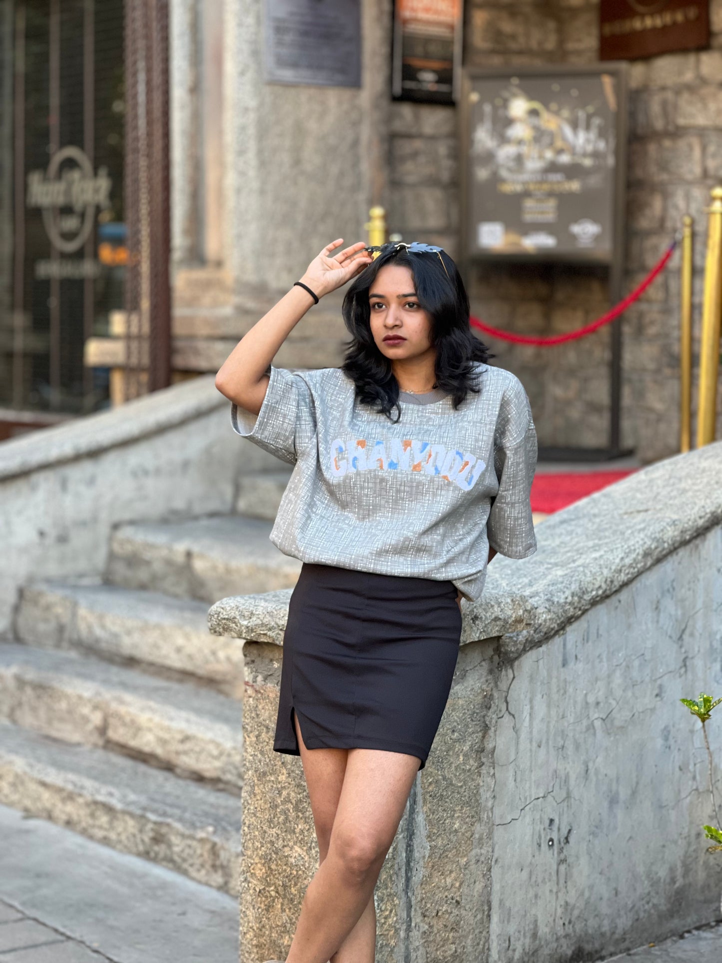 Grey Long-Sleeve Crewneck Shirt with Stylish Stitch Details